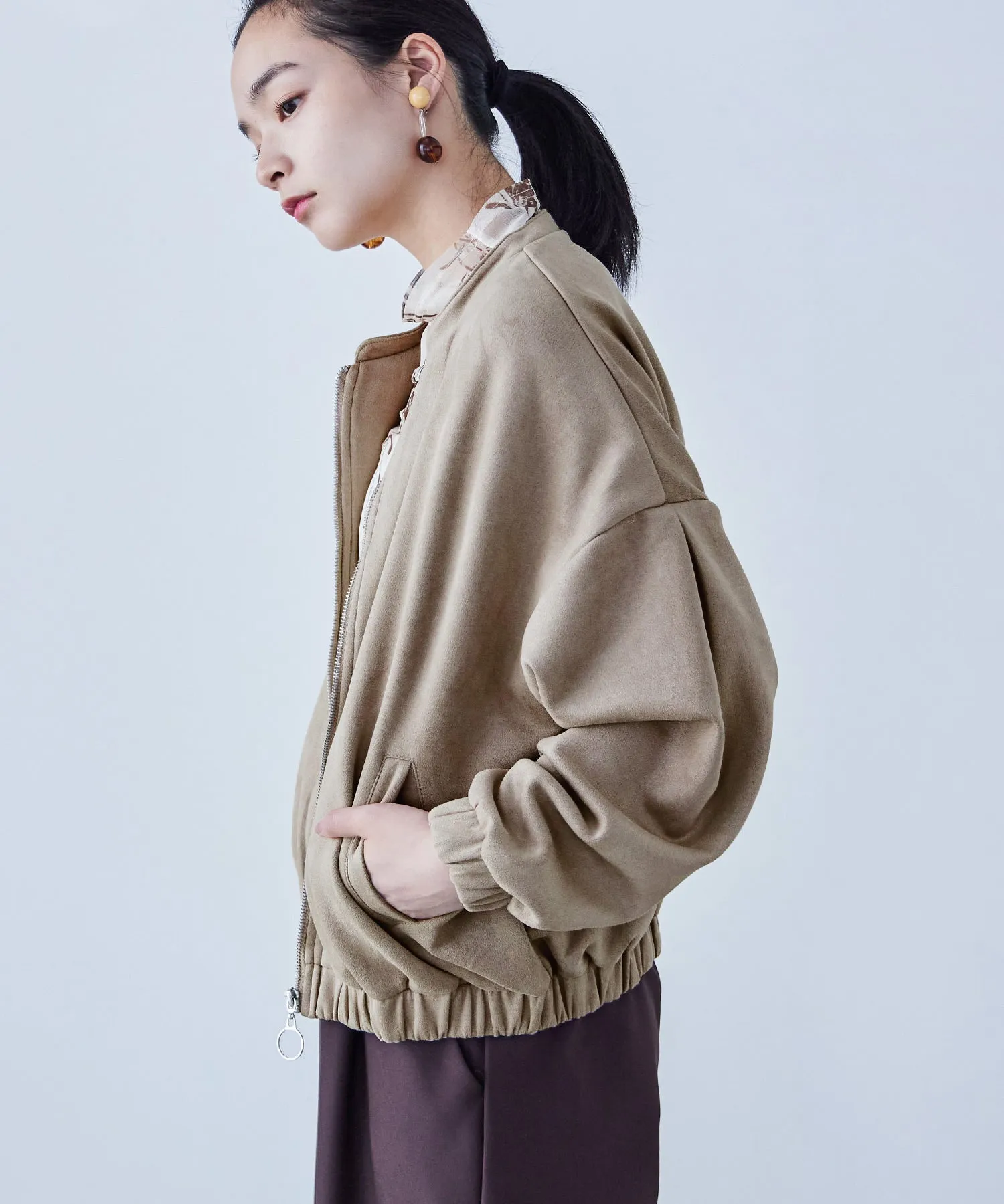 Suede Ponte Zip Blouson