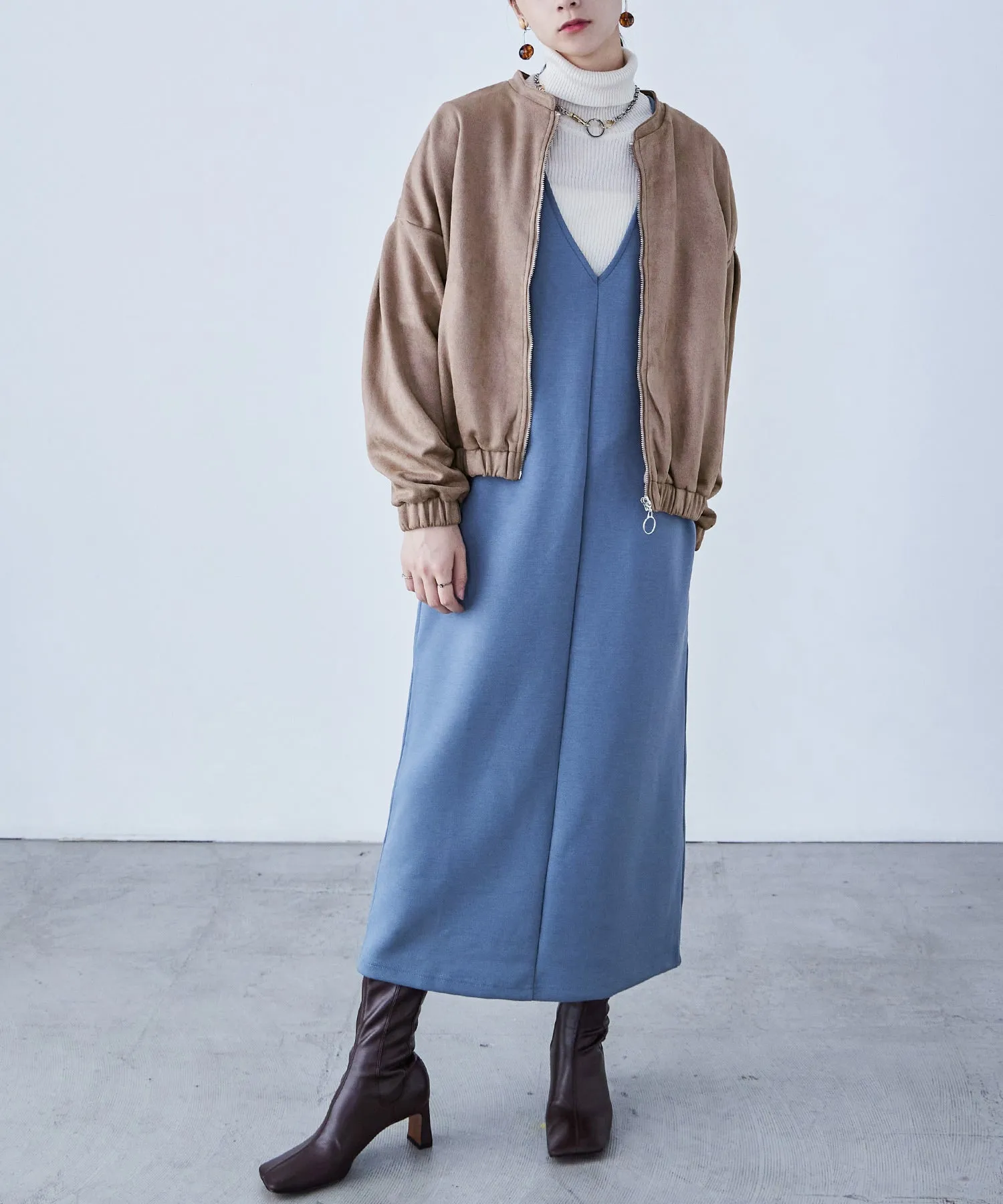 Suede Ponte Zip Blouson