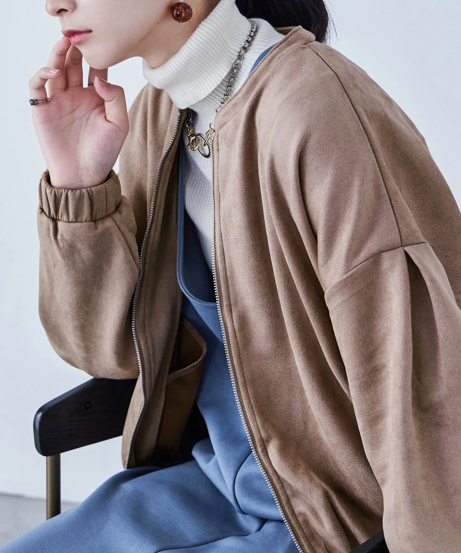 Suede Ponte Zip Blouson