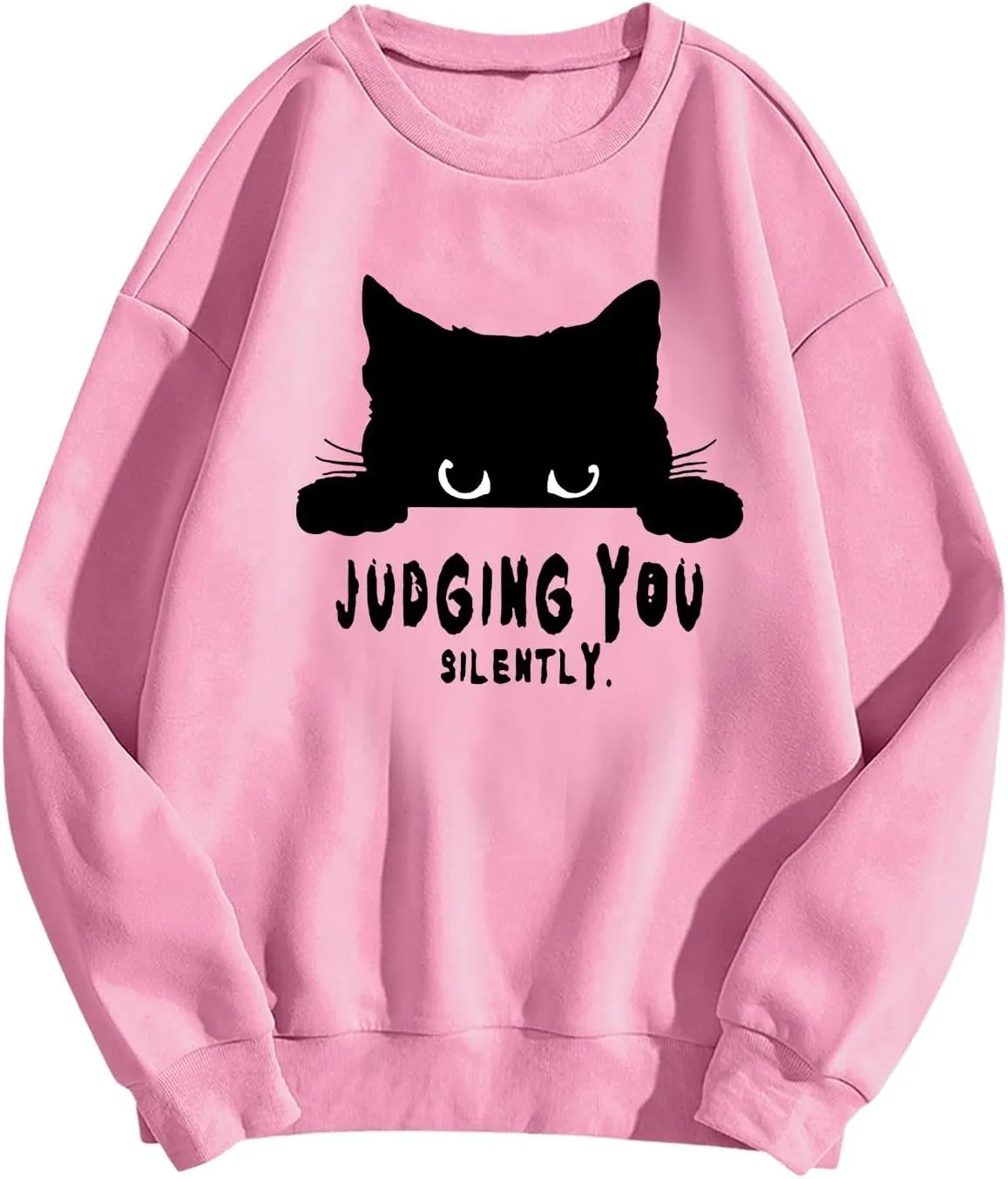 Sweatshirts for Women Loose Fit Funny Cat Print Graphic Hoodie Crew Neck Long Sleeve Oversized Hoodie Fall Trendy