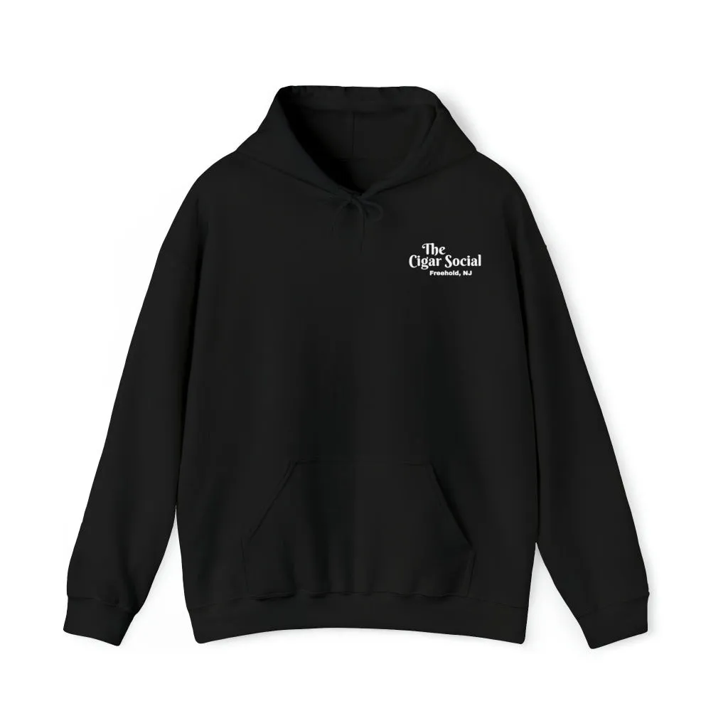 The Cigar Social Hoodie with Cigar on Back