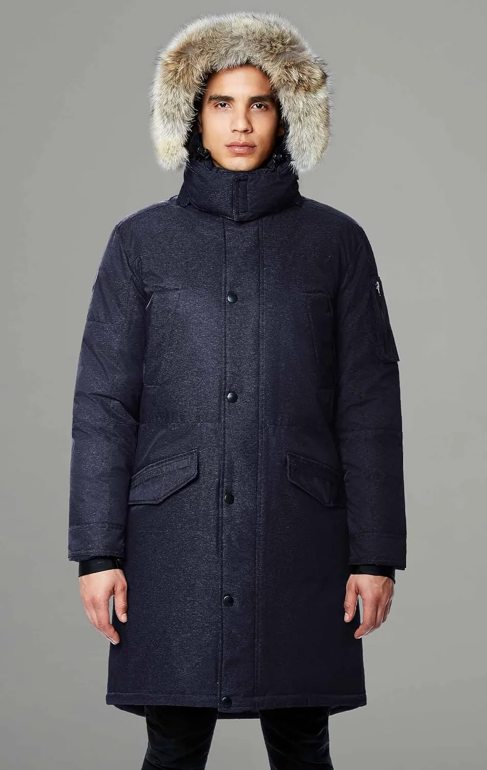 Triple F.A.T. Goose SAGA Collection | Eberly II Mens Hooded Goose Down Jacket Parka with Real Coyote Fur