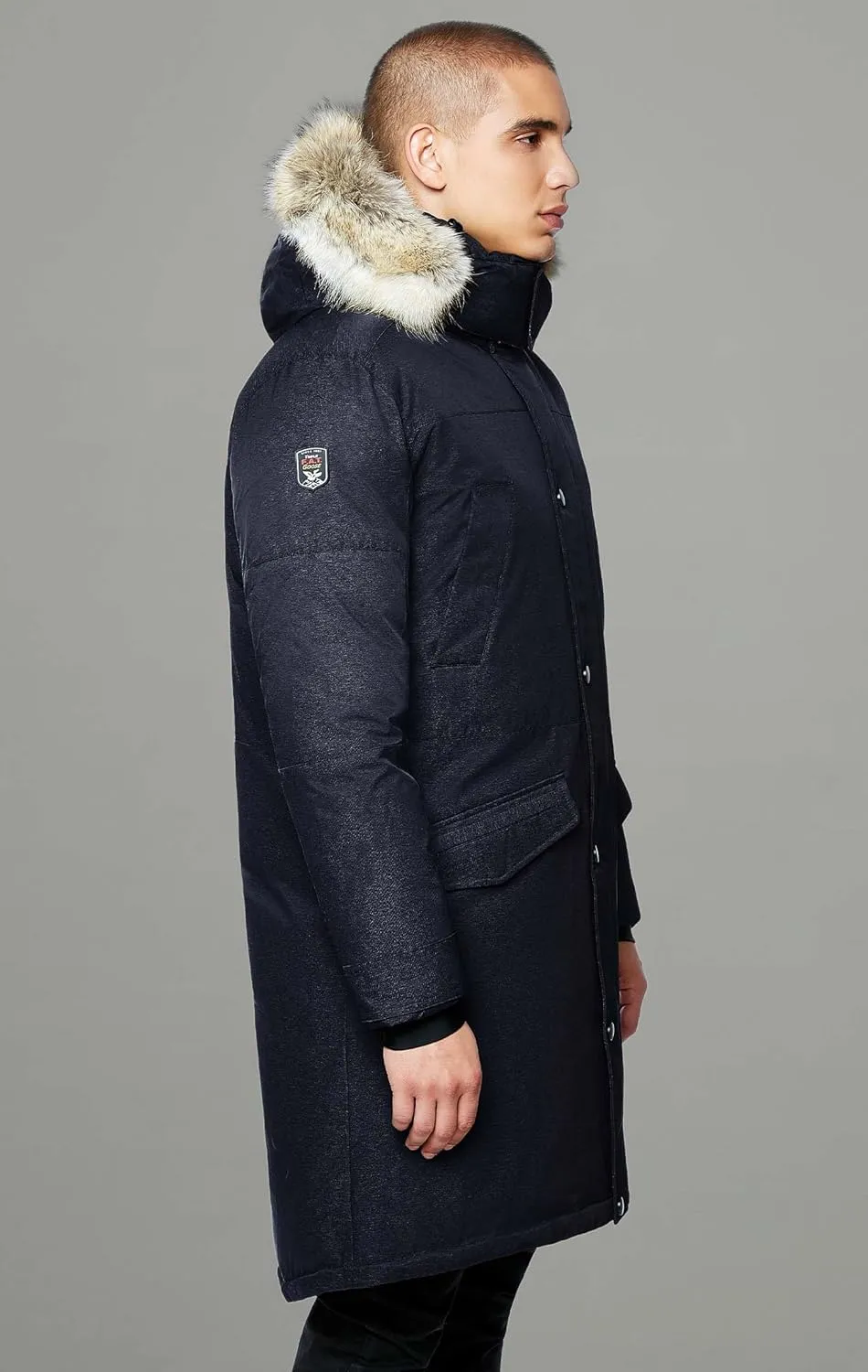 Triple F.A.T. Goose SAGA Collection | Eberly II Mens Hooded Goose Down Jacket Parka with Real Coyote Fur