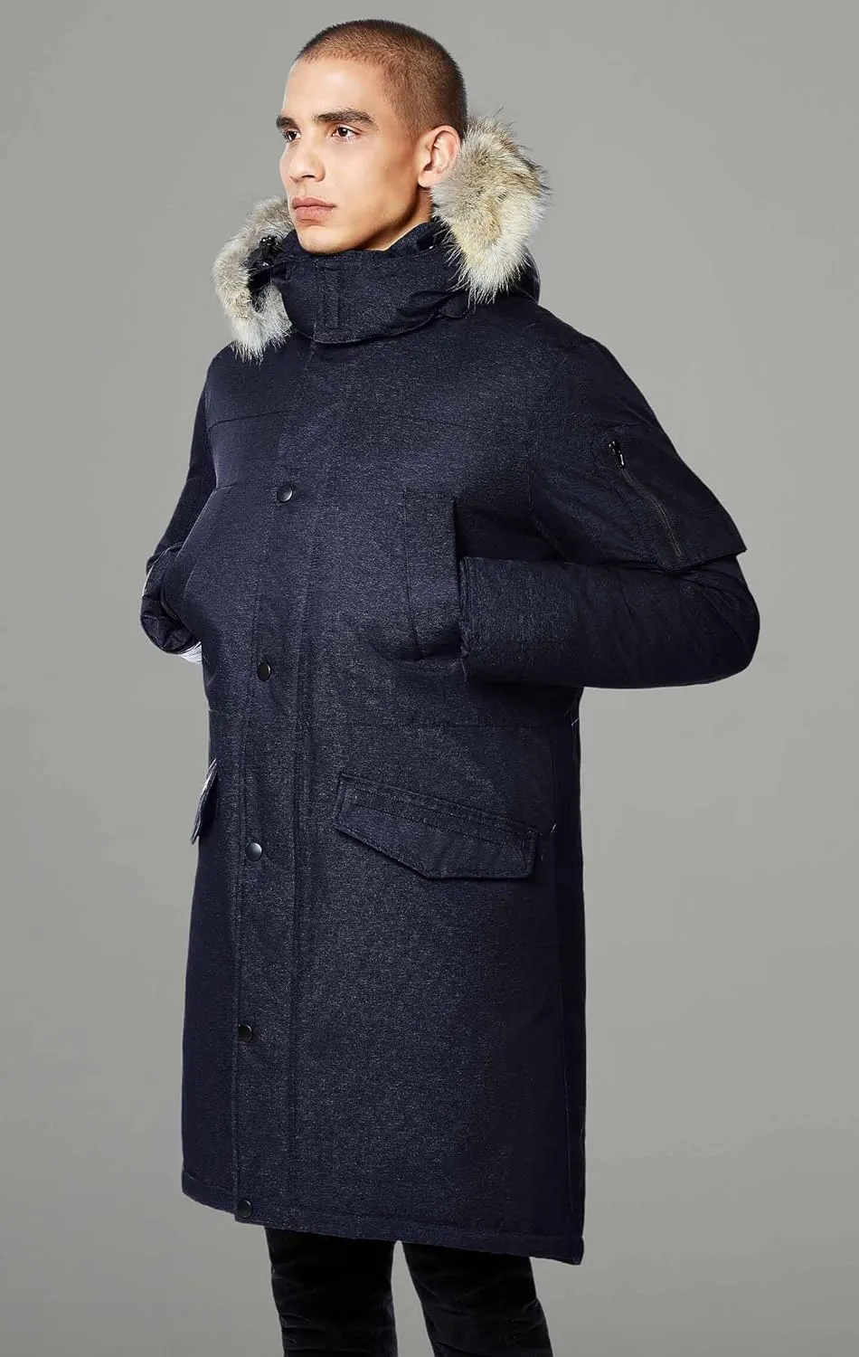 Triple F.A.T. Goose SAGA Collection | Eberly II Mens Hooded Goose Down Jacket Parka with Real Coyote Fur