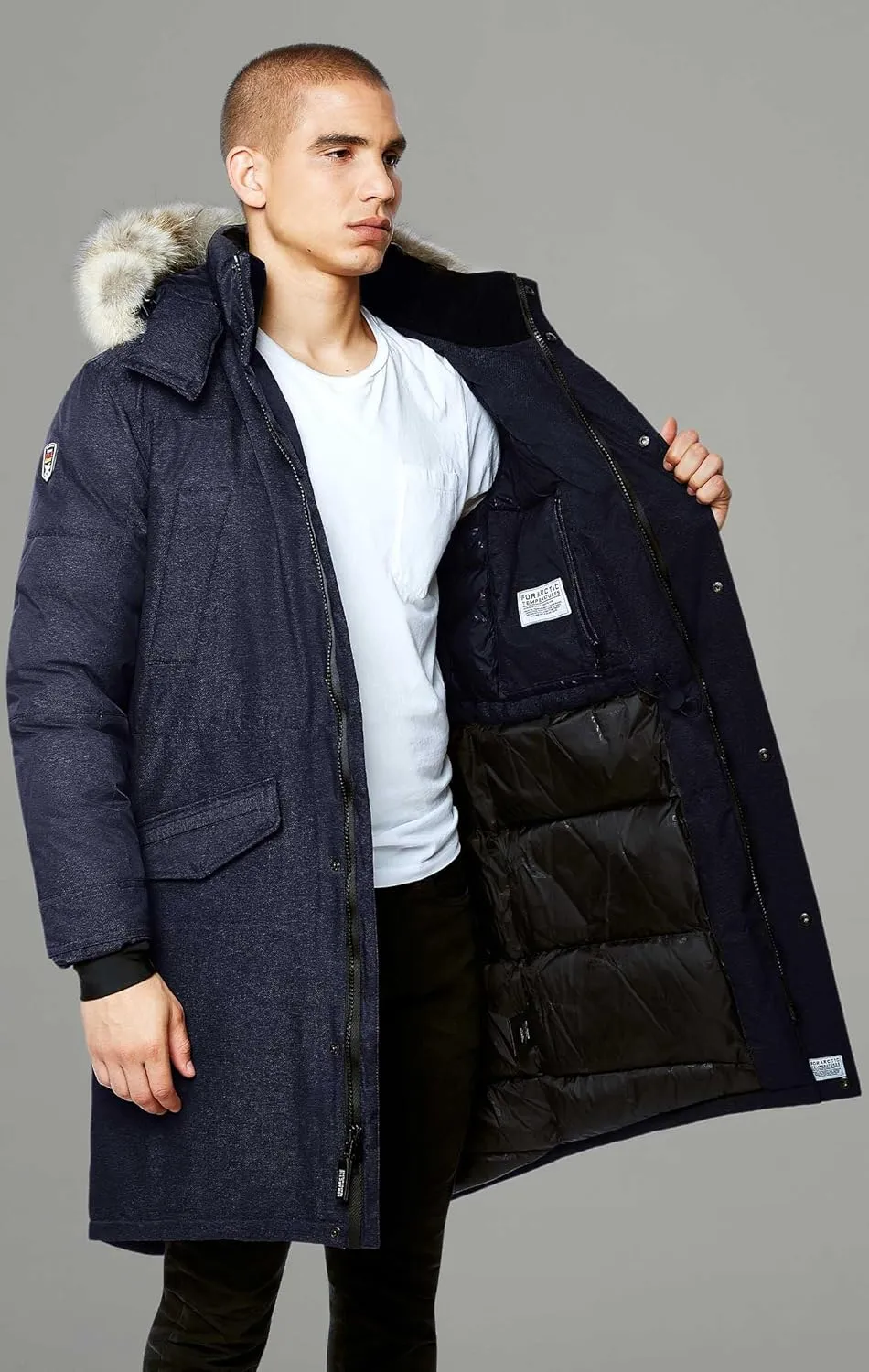 Triple F.A.T. Goose SAGA Collection | Eberly II Mens Hooded Goose Down Jacket Parka with Real Coyote Fur