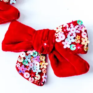 Velvet Sparkle Hair Bow - Red