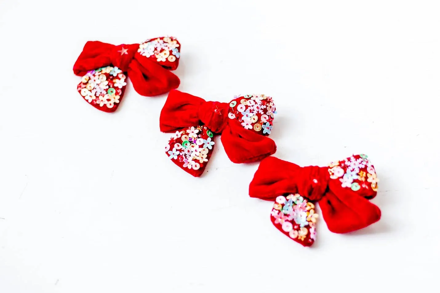 Velvet Sparkle Hair Bow - Red