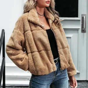 Warm zip fur coat