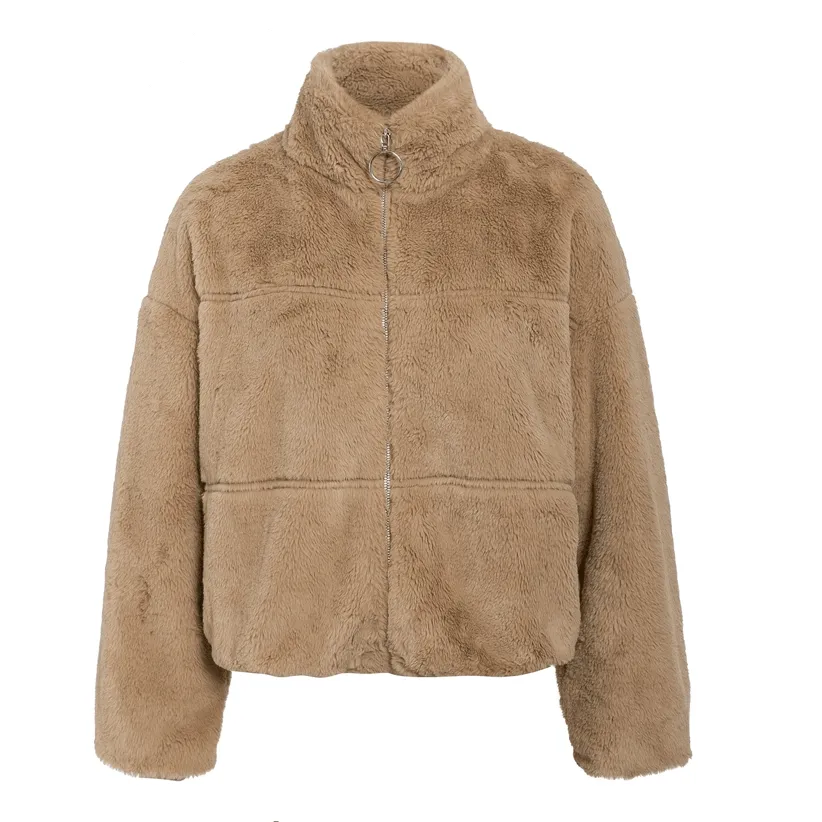 Warm zip fur coat