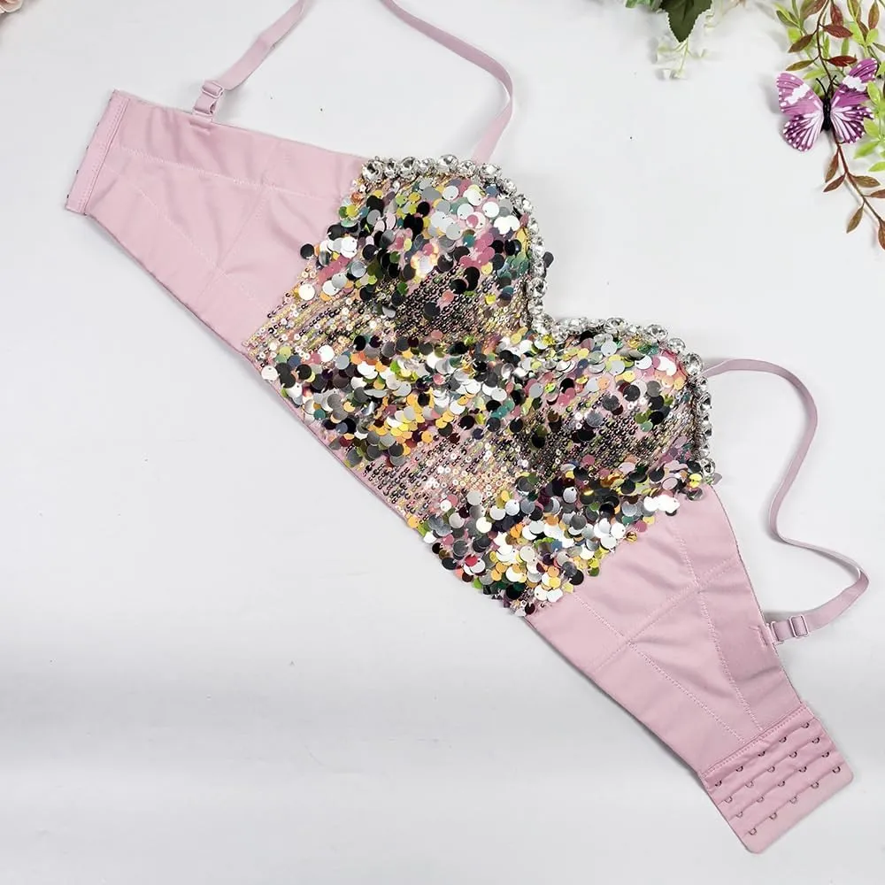Women's Sequin Bustier Top - Y2k Cropped Cami Top