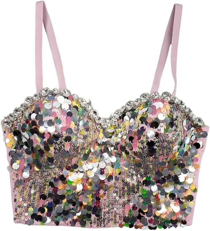 Women's Sequin Bustier Top - Y2k Cropped Cami Top