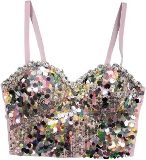 Women's Sequin Bustier Top - Y2k Cropped Cami Top