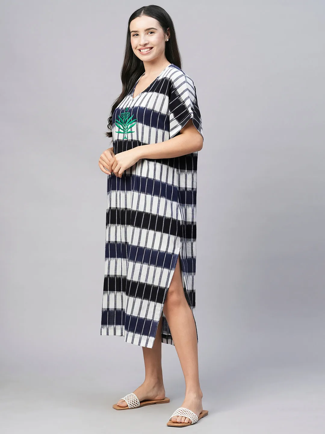Women's White Cotton Loose Fit Kaftan