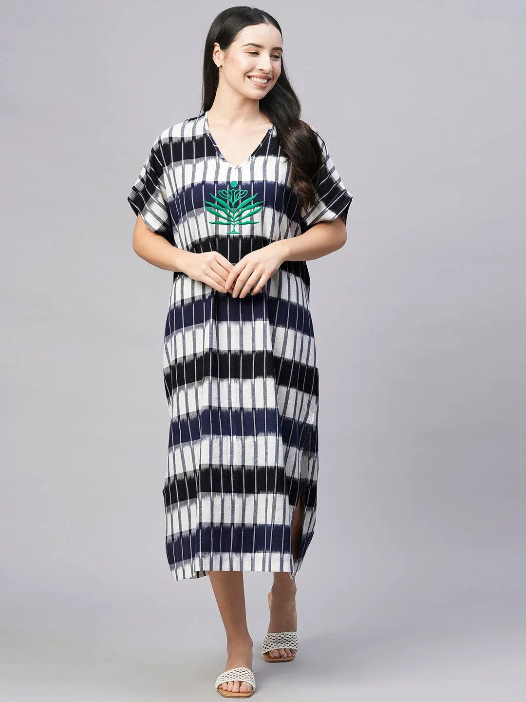 Women's White Cotton Loose Fit Kaftan