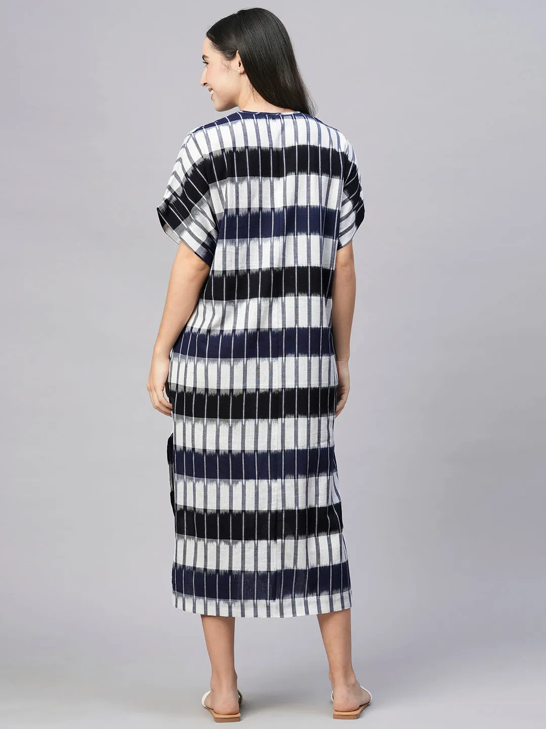 Women's White Cotton Loose Fit Kaftan