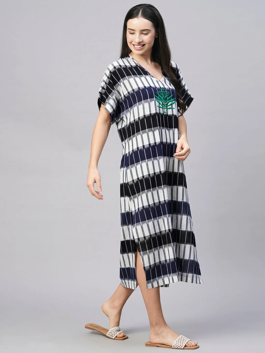 Women's White Cotton Loose Fit Kaftan