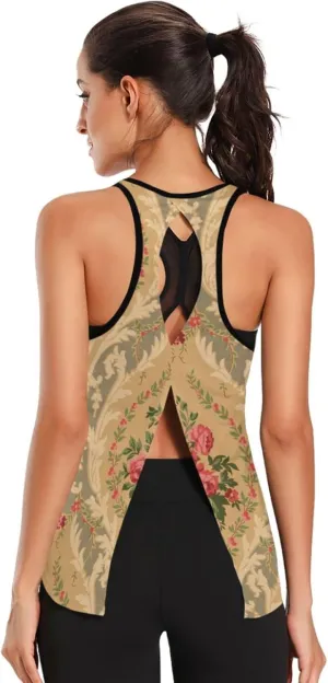 Women's Workout Tank Top Abstract-Flower-Victorian-Floral Sleeveless Sport Gym Top Athletic Yoga Tank Top