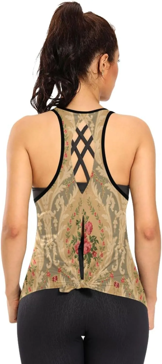 Women's Workout Tank Top Abstract-Flower-Victorian-Floral Sleeveless Sport Gym Top Athletic Yoga Tank Top