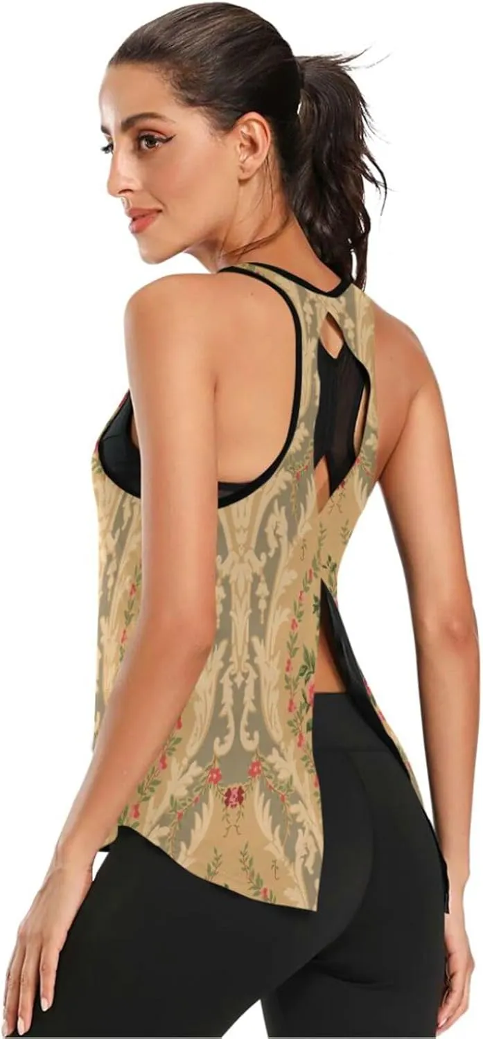 Women's Workout Tank Top Abstract-Flower-Victorian-Floral Sleeveless Sport Gym Top Athletic Yoga Tank Top
