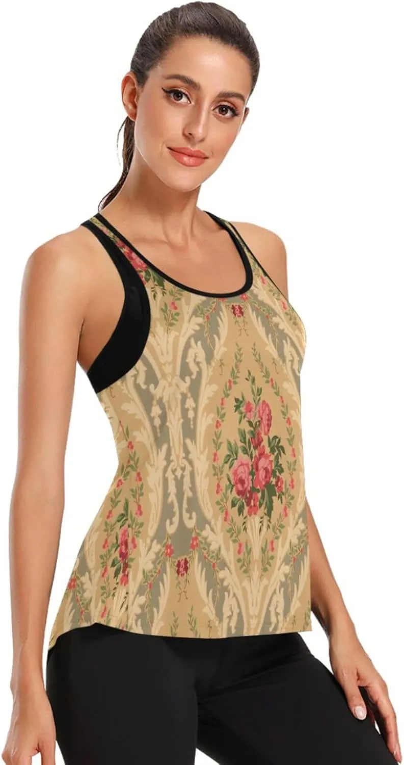 Women's Workout Tank Top Abstract-Flower-Victorian-Floral Sleeveless Sport Gym Top Athletic Yoga Tank Top