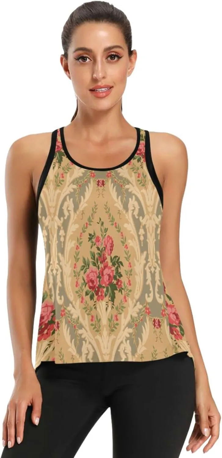Women's Workout Tank Top Abstract-Flower-Victorian-Floral Sleeveless Sport Gym Top Athletic Yoga Tank Top