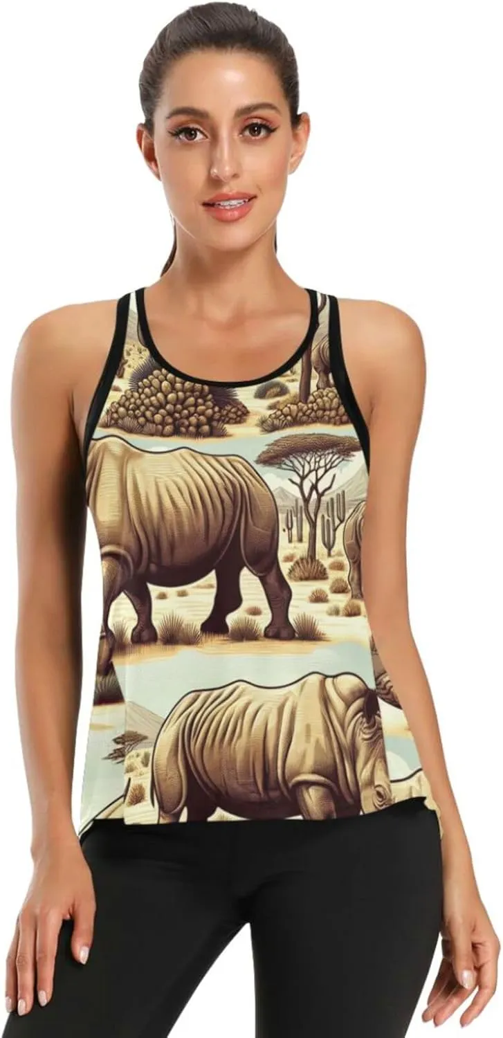 Women's Workout Tank Top Endangered-Rhino-Desert Sleeveless Sport Gym Top Athletic Yoga Tank Top