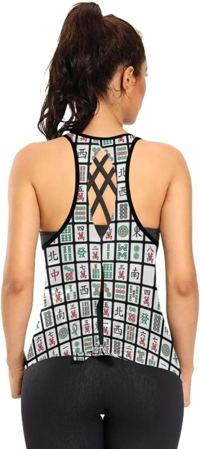 Women's Workout Tank Top Funny-Mahjong-Hipster Sleeveless Sport Gym Top Athletic Yoga Tank Top