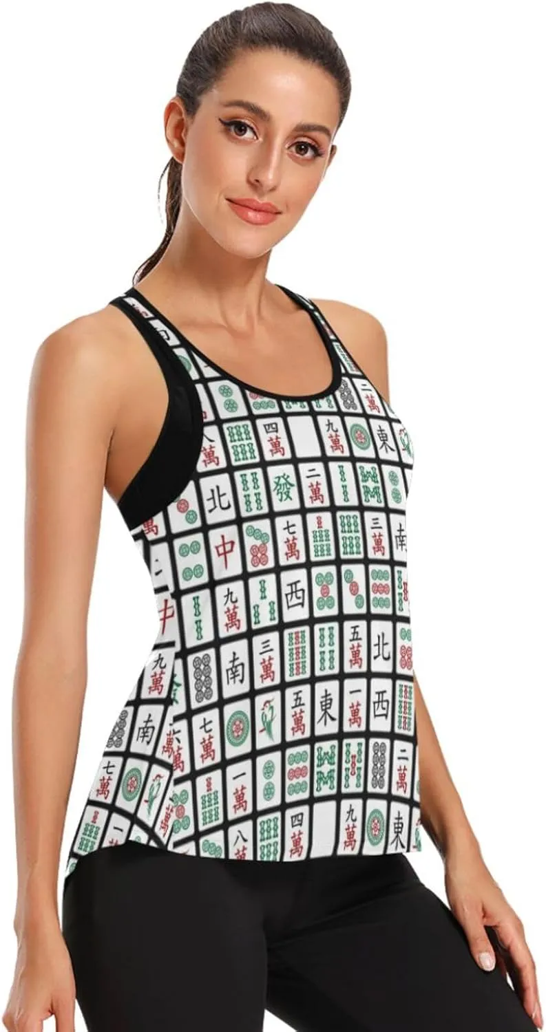 Women's Workout Tank Top Funny-Mahjong-Hipster Sleeveless Sport Gym Top Athletic Yoga Tank Top
