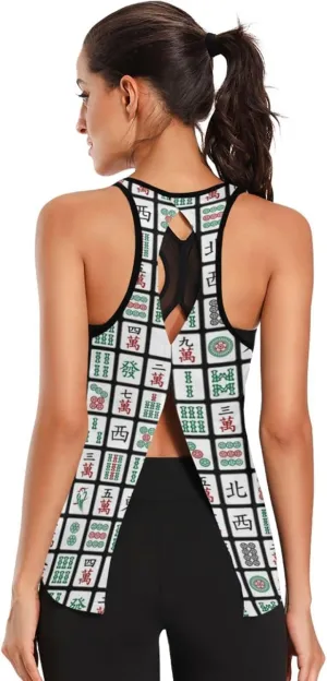 Women's Workout Tank Top Funny-Mahjong-Hipster Sleeveless Sport Gym Top Athletic Yoga Tank Top