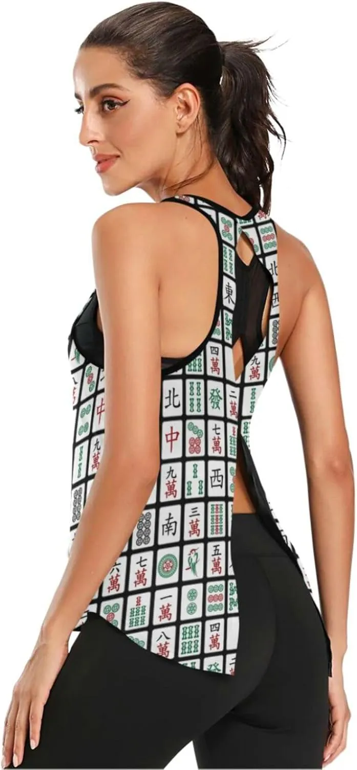 Women's Workout Tank Top Funny-Mahjong-Hipster Sleeveless Sport Gym Top Athletic Yoga Tank Top
