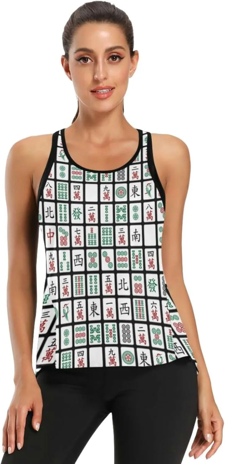 Women's Workout Tank Top Funny-Mahjong-Hipster Sleeveless Sport Gym Top Athletic Yoga Tank Top