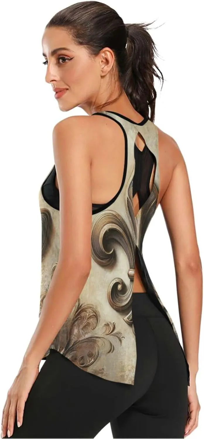 Women's Workout Tank Top Retro-Fleur-de-lis Sleeveless Sport Gym Top Athletic Yoga Tank Top