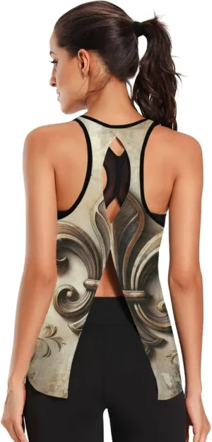 Women's Workout Tank Top Retro-Fleur-de-lis Sleeveless Sport Gym Top Athletic Yoga Tank Top