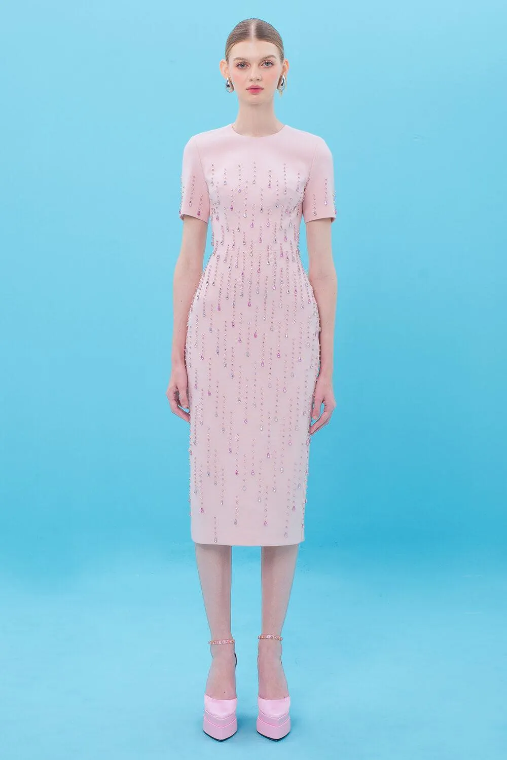 Yaretzi Sheath Round Neck Burlap Midi Dress